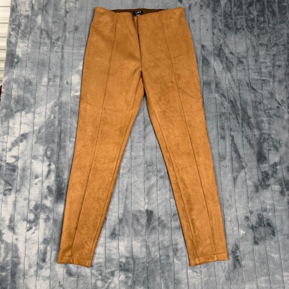 Loft Faux Suede Leggings Camel Brown Tan Seamed Front Ankle Zip Pants MT Tall